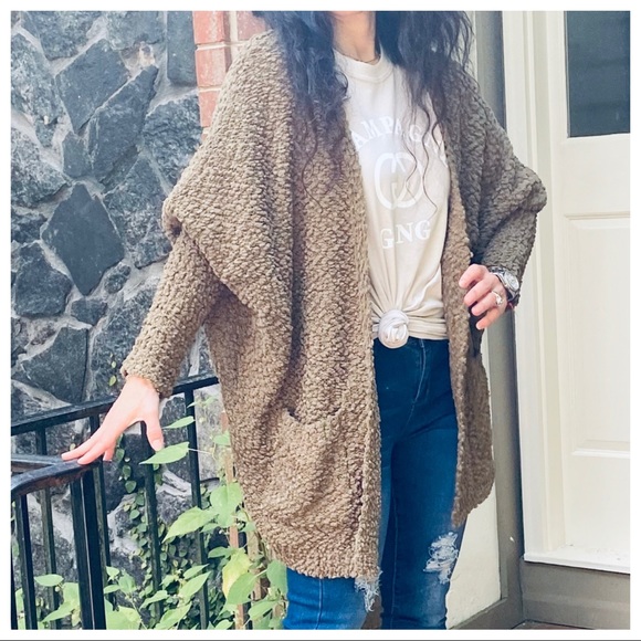 Soft Olive Green Popcorn Cardigan With pockets - Picture 8 of 16